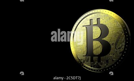 Pièce de monnaie or noir Bitcoin isolée avec fond noir bit-coin 3d rendu isolé illustration, crypto-monnaie, crypto, affaires, gestion, risque, m Banque D'Images