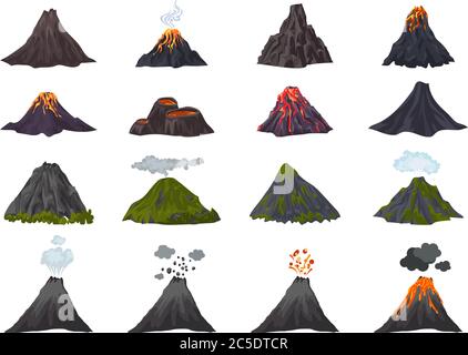 Icônes Volcano définies. Ensemble de dessins animés d'icônes de vecteur de volcan pour la conception de Web Illustration de Vecteur