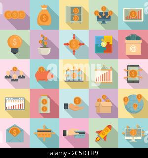 Jeu d'icônes de plateforme de financement participatif. Jeu plat d'icônes vectorielles de plateforme de financement participatif pour la conception Web Illustration de Vecteur
