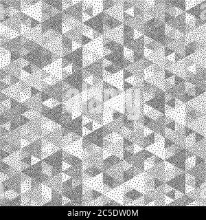 Arrière-plan des triangles géométriques. Mosaïque. Motif granuleux noir et blanc. Motif pointillisme. Illustration vectorielle à stipuler. Illustration de Vecteur