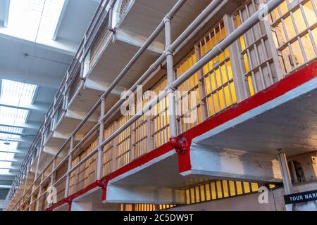 Vue sur les cellules, prison d'Alcatraz Banque D'Images