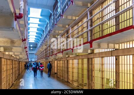 Vue sur les cellules, prison d'Alcatraz Banque D'Images