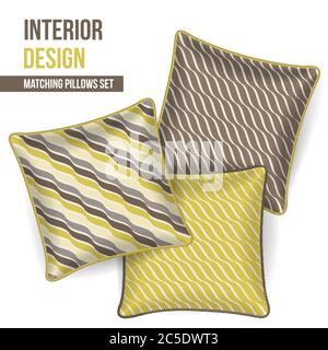 Décoration textile maison, lot de 3 coussins décoratifs assortis à motifs. Motif pour la maison de mode, le design textile. Vecteur d'oreiller Illustration de Vecteur