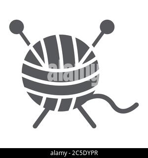 Tricotage de l'icône de glyphe, de la clew et de la couture, le fil signe, les graphiques vectoriels, un motif Uni sur un fond blanc. Illustration de Vecteur