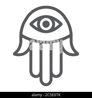 Icône de la main de Hamsa, religion et arabe, signe fatima, graphiques vectoriels, un motif linéaire sur fond blanc. Illustration de Vecteur