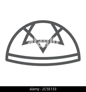 Icône de ligne Kippah, national et chapeau, signe de balle hébraïque, graphiques vectoriels, motif linéaire sur fond blanc. Illustration de Vecteur