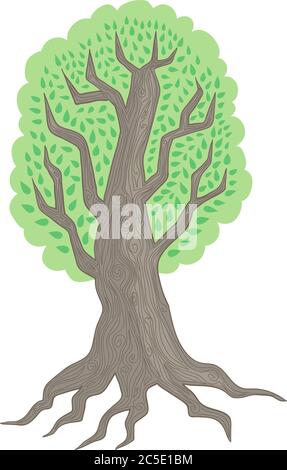Illustration vectorielle dessinée à la main avec un grand vieux arbre Illustration de Vecteur