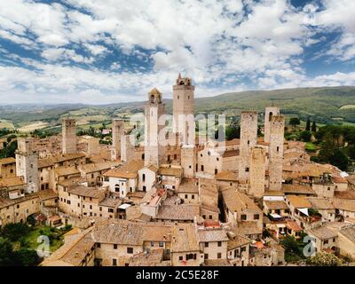 San Gimignano, ville médiévale d'en haut. Toscane, Italie Banque D'Images