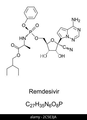 Remdesivir. Structure chimique. Un médicament antiviral à large spectre. Remdesivir est le nom international non propriétaire, code de développement GS-5734. Banque D'Images