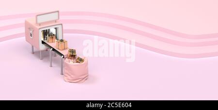 cadeaux sur tapis roulant, illustration de la logistique Banque D'Images