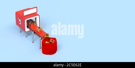 cadeaux sur tapis roulant, illustration de la logistique Banque D'Images