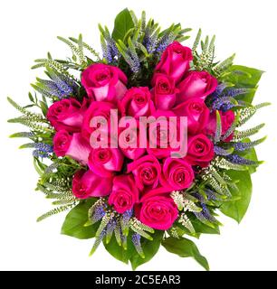 Vue de dessus du bouquet de roses rouges isolées sur fond blanc Banque D'Images