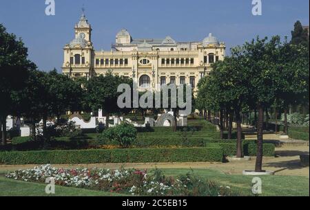 JARDINES DE PEDRO LUIS ALONSO Y EL AYUNTAMIENTO DETRAS. Lieu: AYUNTAMIENTO. Malaga. ESPAGNE. Banque D'Images
