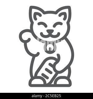 Maneki neko Line Icon, asiatique et animal, chat japonais signe, graphiques vectoriels, un motif linéaire sur un fond blanc. Illustration de Vecteur