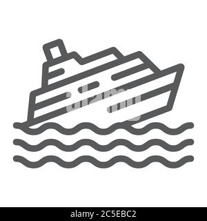 Icône de ligne de navire en naufrage, catastrophe et eau, panneau de catastrophe de bateau, graphiques vectoriels, un motif linéaire sur un fond blanc. Illustration de Vecteur