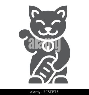 Maneki neko glyphe icône, asiatique et animal, chat japonais signe, graphiques vectoriels, un motif Uni sur un fond blanc. Illustration de Vecteur