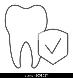 Icône de ligne mince d'assurance dentaire, médical et santé, signe de soins dentaires, graphiques vectoriels, un motif linéaire sur un fond blanc. Illustration de Vecteur