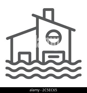 Icône de ligne de flood, catastrophe et maison, panneau de maison inondé, graphiques vectoriels, un motif linéaire sur un fond blanc. Illustration de Vecteur