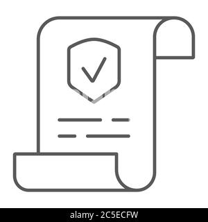 Icône de ligne fine de police, document et contrat, panneau papier d'assurance, graphiques vectoriels, motif linéaire sur fond blanc. Illustration de Vecteur