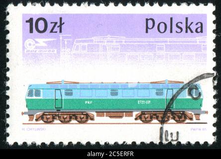 POLOGNE - VERS 1985 : timbre imprimé par la Pologne, montre la locomotive, vers 1985. Banque D'Images