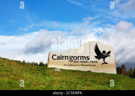 Panneau du parc national de Cairngorms, Cairngorms, Highlands écossais, Écosse. Banque D'Images