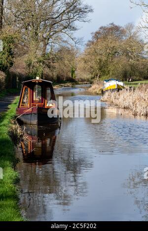 Le bateau de voyage Countress amarré sur le canal Montgomery à Shropshire, Royaume-Uni Banque D'Images