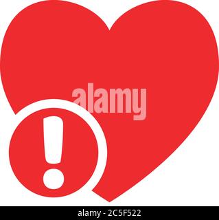 Forme de coeur rouge avec point d'exclamation icône danger signe attention illustration Saint-Valentin Illustration de Vecteur