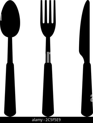 Ensemble d'icônes de fourchette, de couteau et de cuillère noires Illustration vectorielle isolée cuisine Coutellerie Food Restaurant symbole Illustration de Vecteur