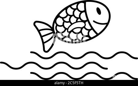 Icône de poisson vecteur noir Illustration isolée symbole de pêche sous-marine de la faune Illustration de Vecteur