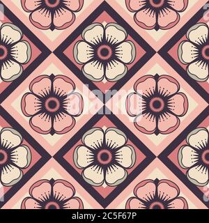 Motif géométrique avec fleurs abstraites de couleur rose pâle, fond vectoriel sans couture. Pour le textile de mode, le tissu, les fonds. Illustration de Vecteur