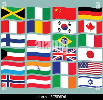 Drapeau du monde ensemble d'icônes de 24 pays icônes nationales illustration vecteur Illustration de Vecteur