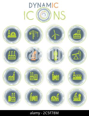 icônes dynamiques de bâtiments industriels Illustration de Vecteur