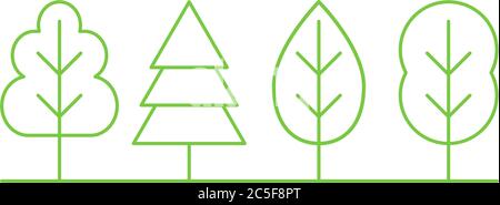 Vert arbres ligne art icône ensemble plantes illustration vectorielle isolée sur fond blanc Illustration de Vecteur