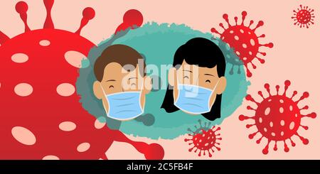 Coronavirus icône épidémie dangereux corona masque facial couple souche grippe pandémie médecine concept de risque pour la santé illustration du vecteur Illustration de Vecteur