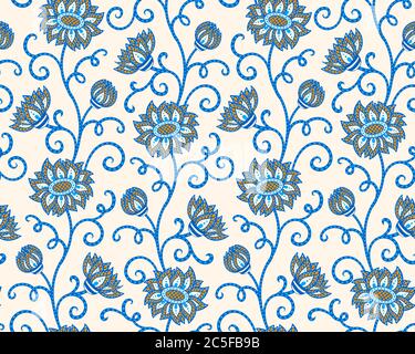 Motif fleuri abstrait sans couture dans les couleurs bleu et orange. Illustration vectorielle. Illustration de Vecteur