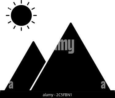 Montagnes et soleil noir icône pyramides isolées symbole sur blanc arrière-plan Illustration de Vecteur