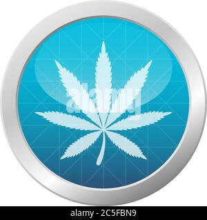 Logo de la feuille de marijuana symbole de la plante du cannabis sur l'illustration du vecteur cercle brillant bleu clair Illustration de Vecteur