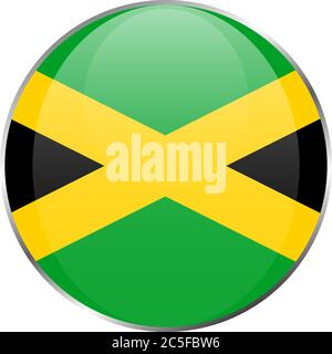 Drapeau national de la Jamaïque, icône brillante. Badge jamaïcain isolé sur fond blanc. Illustration de Vecteur