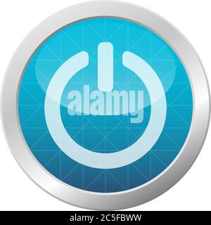Icône du bouton d'alimentation interrupteur d'énergie électrique allumé illustration du vecteur de cadre de cercle brillant bleu clair Illustration de Vecteur