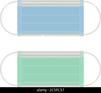 Masque chirurgical ensemble d'icônes bleu et vert médical masque de protection du visage symbole illustration vecteur isolé sur fond blanc Illustration de Vecteur