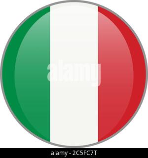 Le drapeau national italien rond icône brillante. Badge Italie isolé sur fond blanc. Illustration de Vecteur