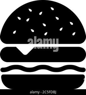 Hamburger icône Burger noir avec illustration vectorielle de pain conception plate Illustration de Vecteur