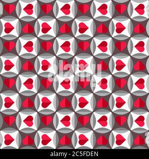 Motif géométrique avec coeurs en rouge et gris, fond vectoriel sans couture pour la Saint-Valentin Illustration de Vecteur