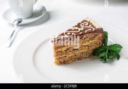 Gâteau Kiev à la crème au chocolat et à la menthe décorée Banque D'Images