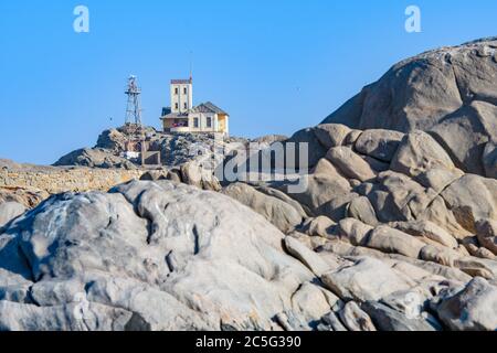 Phare sur l'île de Shark, Luderitz , Namibie , Banque D'Images