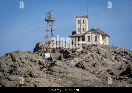 Phare sur l'île de Shark, Luderitz , Namibie , Banque D'Images