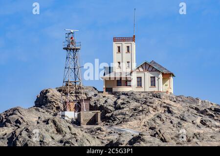 Phare sur l'île de Shark, Luderitz , Namibie , Banque D'Images