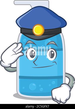 Dessin de dessin animé d'agent de police de gel de lavage des mains portant un chapeau bleu Illustration de Vecteur