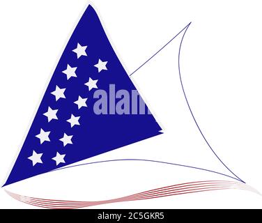 une illustration de yacht avec drapeau des etats-unis voila colorée sur elle. le jour de l'indépendance 4 juillet, isolé sur fond blanc Banque D'Images