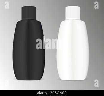 Set vector vide templates de vide et propre noir blanc récipients en plastique pour le shapeoo, gel, hydratant, nettoyant, démaquillant. Illustration de Vecteur